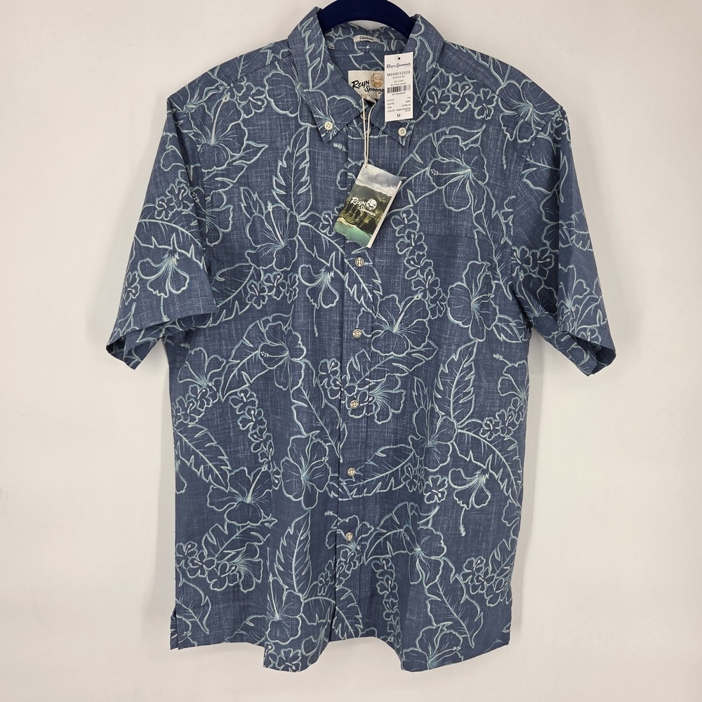 NEW Reyn Spooner "Lei Low" Classic Fit Button Down Shirt Men's Med Blue Floral